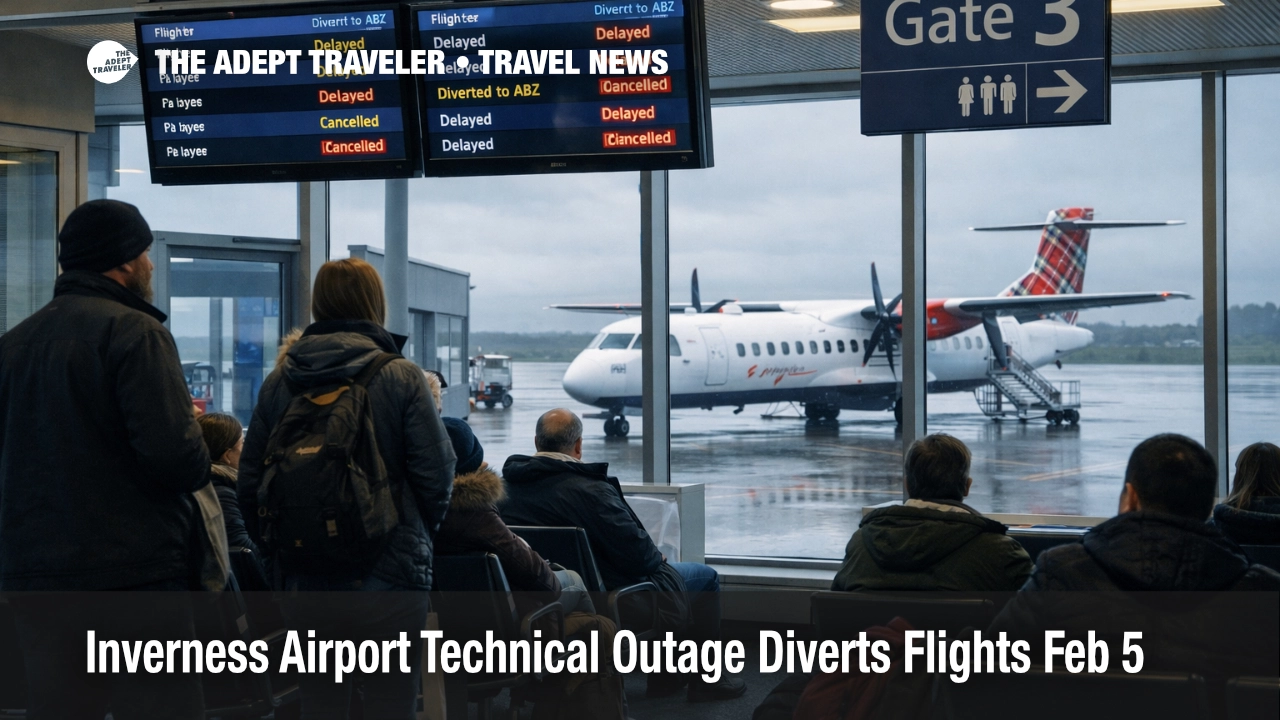 Inverness Airport technical outage, travelers watch delay boards as diversions trigger February 6 knock on delays