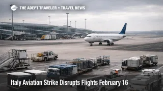  Italy aviation strike February 16, aircraft and idle ground gear at a Milan airport as travelers face flight and handling delays