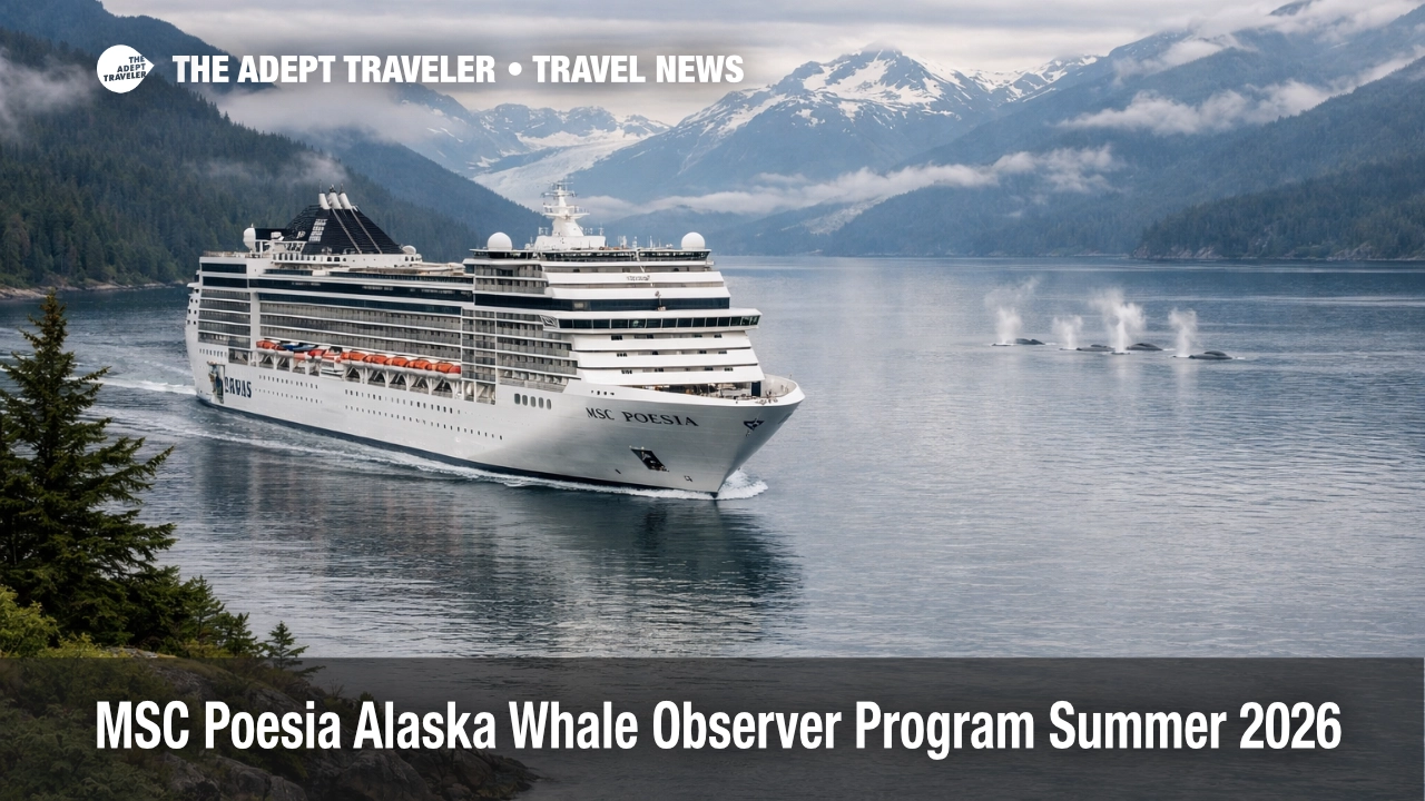 MSC Poesia Alaska whale observer program as the ship sails the misty Inside Passage during peak whale season