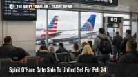 Spirit O'Hare gate sale as travelers watch ORD departures boards near crowded gates and shifting assignments