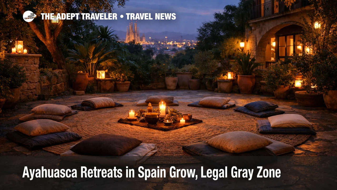 Ayahuasca retreats Spain, a secluded Barcelona garden set for a ceremony highlights legal gray zone and safety planning