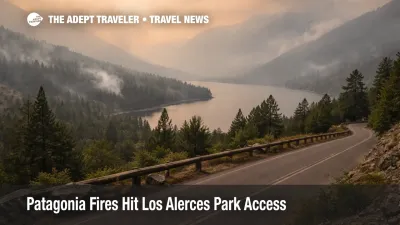  Patagonia fires Los Alerces show smoky haze over forest and lake, signaling closures and limited hiking access