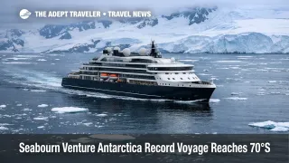 Seabourn Venture Antarctica record voyage underway in icy waters, highlighting deep south routing and landing variability
