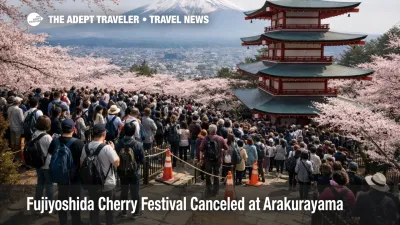  Fujiyoshida cherry festival canceled, crowds still pack Arakurayama Sengen Park's Mt. Fuji pagoda viewpoint