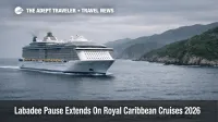 Labadee pause Royal Caribbean shown by a cruise ship offshore under gray skies, signaling port swaps for 2026