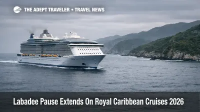  Labadee pause Royal Caribbean shown by a cruise ship offshore under gray skies, signaling port swaps for 2026