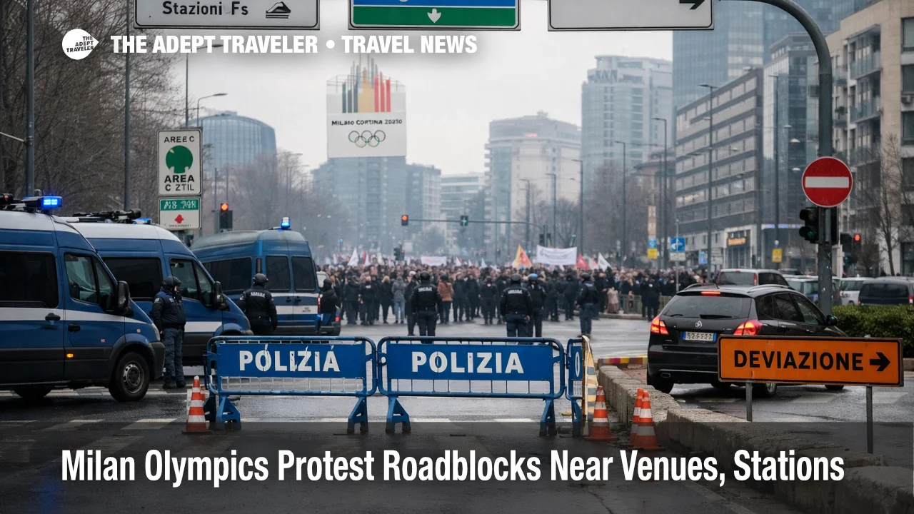 Milan Olympics protest roadblocks slow taxi access near Rogoredo station as police set up crowd control