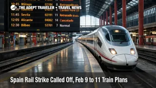 Spain rail strike February 9, departures board at Madrid Atocha shows shifting train times for Feb 10 and 11, 2026