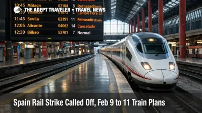  Spain rail strike February 9, departures board at Madrid Atocha shows shifting train times for Feb 10 and 11, 2026