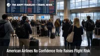 American Airlines no confidence vote backdrop at DFW, travelers watch delays build on the departures board