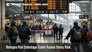 Bologna rail sabotage claim shown by delay boards at Bologna Centrale as high speed trains run late