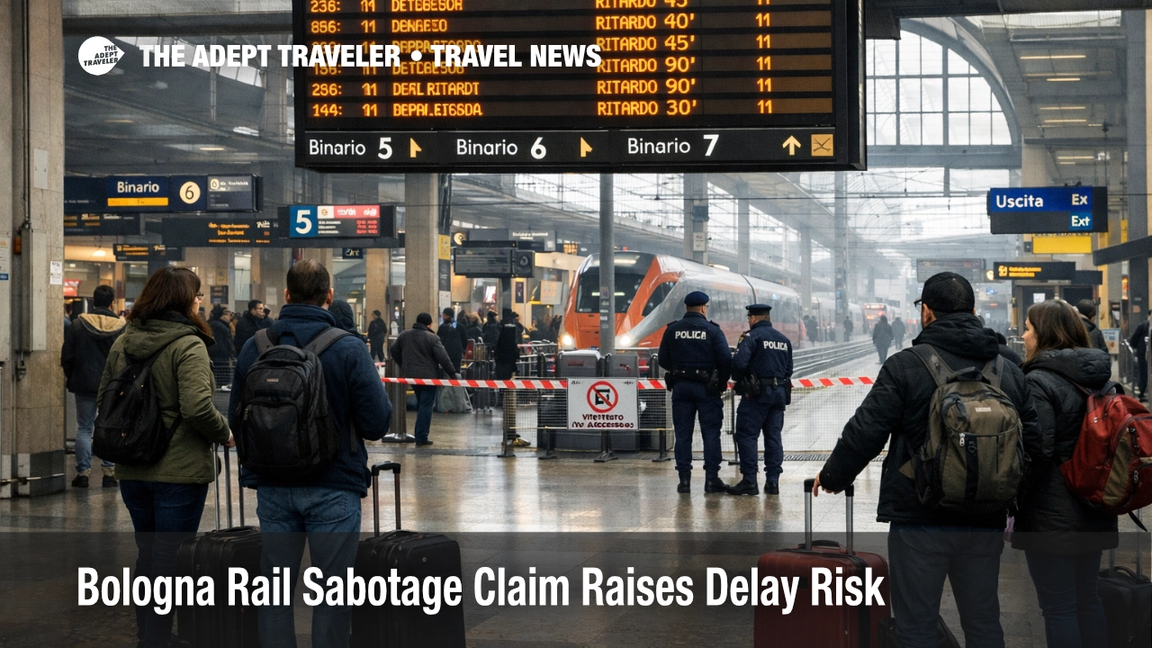Bologna rail sabotage claim shown by delay boards at Bologna Centrale as high speed trains run late