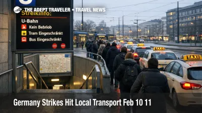  Germany strikes local transport, travelers queue for taxis outside Munich transit as reduced U Bahn and tram service slows transfers
