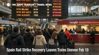 Spain rail strike recovery, travelers check Atocha departures board as cancellations linger on February 10