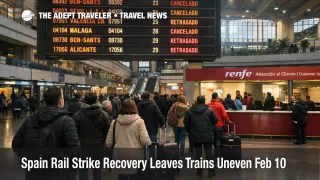 Spain rail strike recovery, travelers check Atocha departures board as cancellations linger on February 10