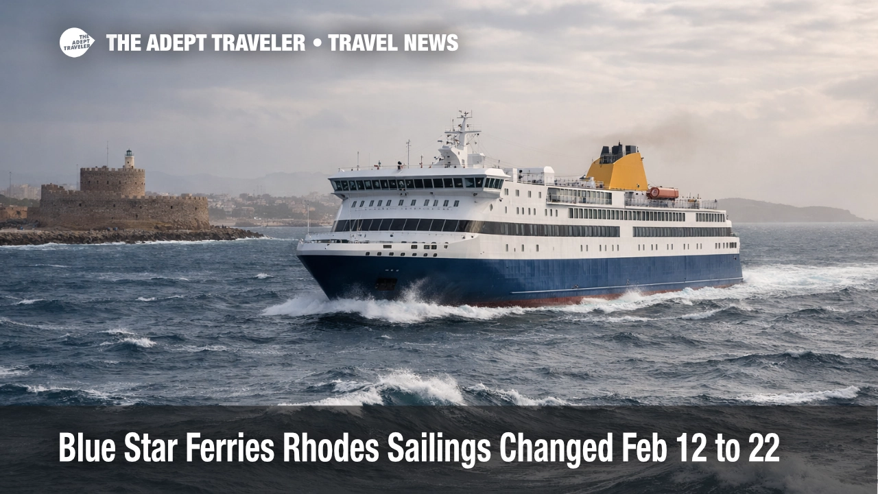 Blue Star Ferries Rhodes sailings changed, a ferry rides choppy seas off Rhodes as travelers face reroutes