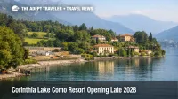 Corinthia Lake Como resort site in Menaggio overlooks the lake, signaling a late 2028 luxury hotel opening