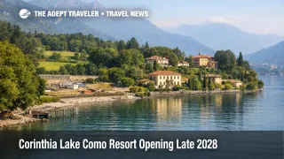 Corinthia Lake Como resort site in Menaggio overlooks the lake, signaling a late 2028 luxury hotel opening