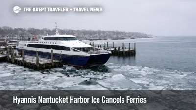  Hyannis Nantucket ferry ice blocks fast boats, a high speed ferry sits docked beside frozen harbor channel
