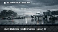 Storm Nils France travel disruptions, wind and rain snarl apron operations at Bordeaux airport, raising delay and transfer risk