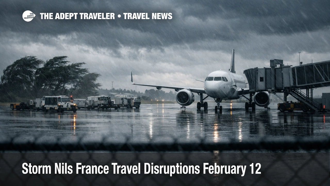 Storm Nils France travel disruptions, wind and rain snarl apron operations at Bordeaux airport, raising delay and transfer risk
