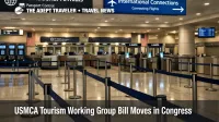USMCA tourism working group scene at U.S. arrivals, empty lanes and booths signal cross border process changes