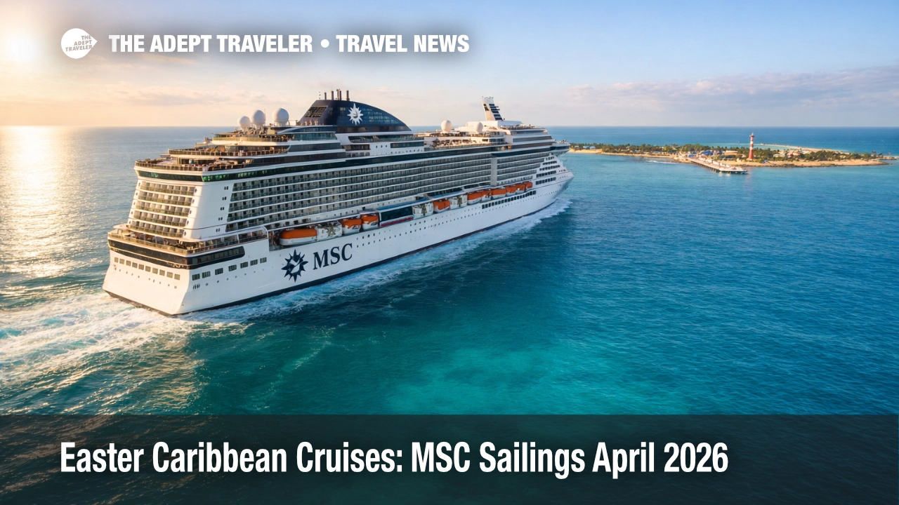 MSC Easter cruises Caribbean planning image, ship near Ocean Cay, showing the kind of holiday week sailing travelers are booking
