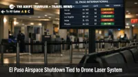 El Paso airspace shutdown shown on an ELP departures board as travelers face sudden cancellations and rebooking