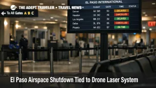 El Paso airspace shutdown shown on an ELP departures board as travelers face sudden cancellations and rebooking
