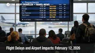 FAA flight delays February 12, travelers watch delayed departures at JFK as gusty winds slow New York area flights