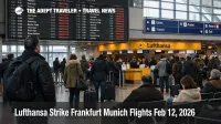 Traveler checks Frankfurt departures board as Lufthansa strike Frankfurt Munich drives widespread flight cancellations