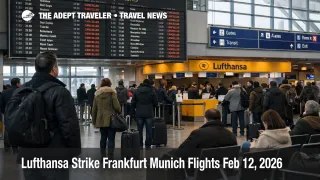 Traveler checks Frankfurt departures board as Lufthansa strike Frankfurt Munich drives widespread flight cancellations