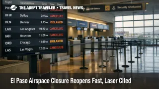 El Paso airspace closure shown on ELP departures board with cancellations, after sudden FAA restriction reversal