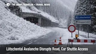Lötschental avalanche access, closed alpine road near Goppenstein as debris blocks the Rotloiwi gallery approach