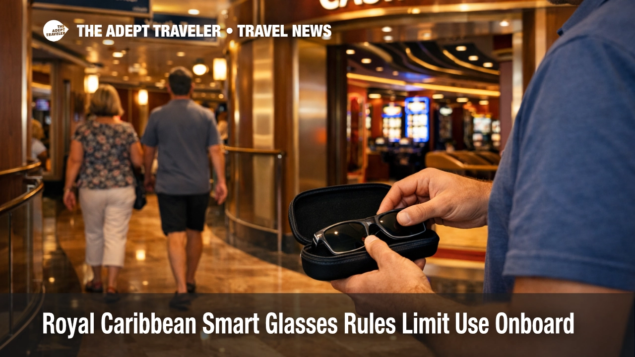 Royal Caribbean smart glasses restrictions, guest stows wearables near the casino to avoid recording rules onboard