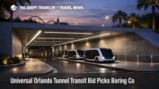 Universal Orlando tunnel transit plan, a modern underground station entrance shows how park to hotel transfers could change