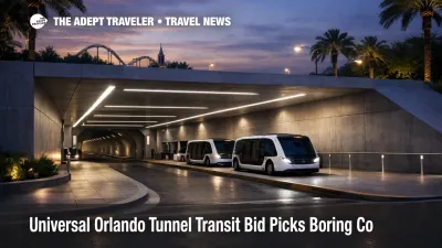  Universal Orlando tunnel transit plan, a modern underground station entrance shows how park to hotel transfers could change