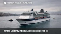 Celebrity Infinity Athens cruise canceled, ship underway near Piraeus under overcast skies as travelers reset plans