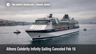 Celebrity Infinity Athens cruise canceled, ship underway near Piraeus under overcast skies as travelers reset plans
