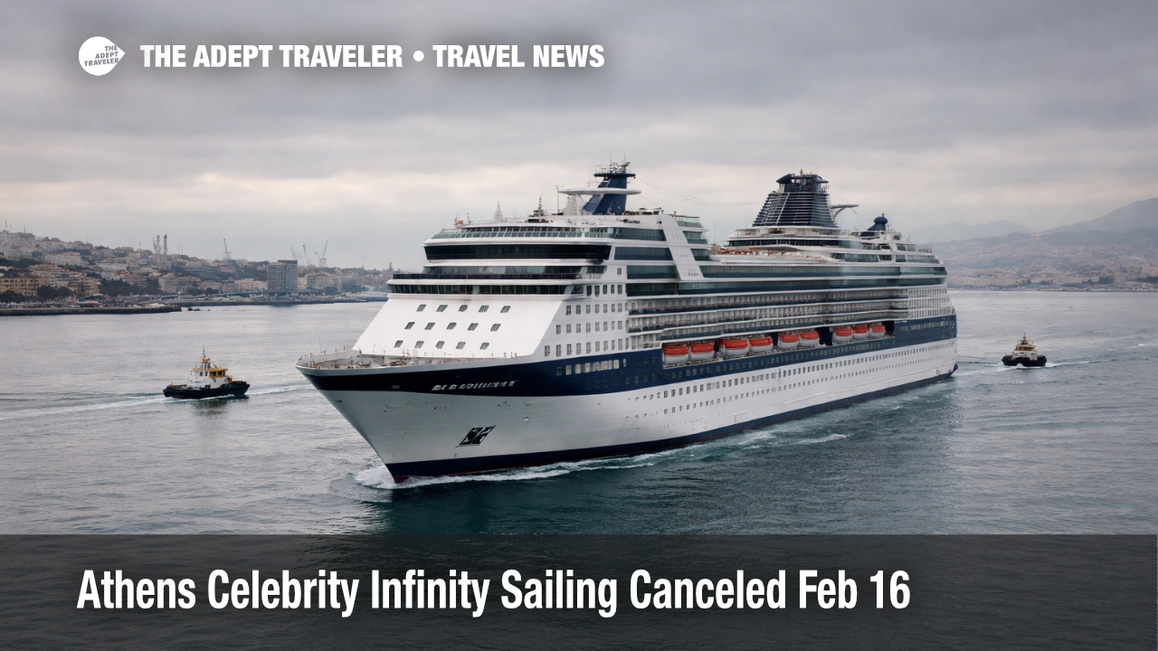 Celebrity Infinity Athens cruise canceled, ship underway near Piraeus under overcast skies as travelers reset plans