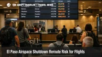 El Paso airspace shutdown aftermath shows delays on ELP departures board as travelers face reroutes and missed connections