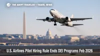 US airlines pilot hiring rule, jet departing DCA as travelers watch for policy driven staffing and schedule changes