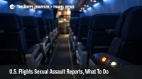 U.S. flight sexual assault reports, night aircraft cabin with lit call button showing how to alert crew quickly