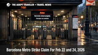 Barcelona metro strike February 2026, travelers face closed metro entrance and must plan alternate transfers across the city