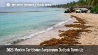 Sargassum barriers off Playa del Carmen as 2026 Mexico Caribbean Sargassum threatens beach conditions
