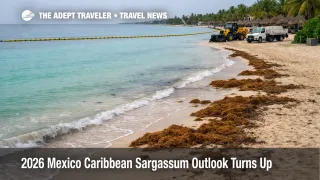 Sargassum barriers off Playa del Carmen as 2026 Mexico Caribbean Sargassum threatens beach conditions