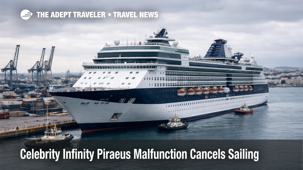 Celebrity Infinity Piraeus malfunction keeps the ship in port as travelers rebook canceled sailing plans in Athens