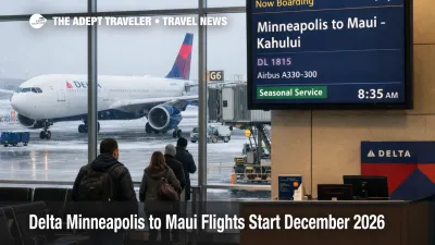  Delta Minneapolis Maui flights shown on a gate board at MSP as an A330 boards for the new seasonal nonstop route