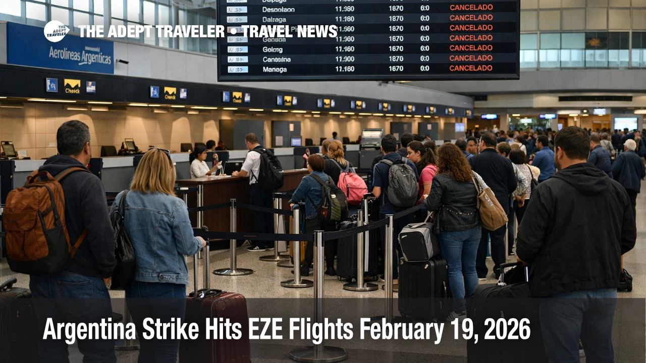 Argentina strike EZE flights, travelers face cancellations and long lines in the check in hall at Ministro Pistarini