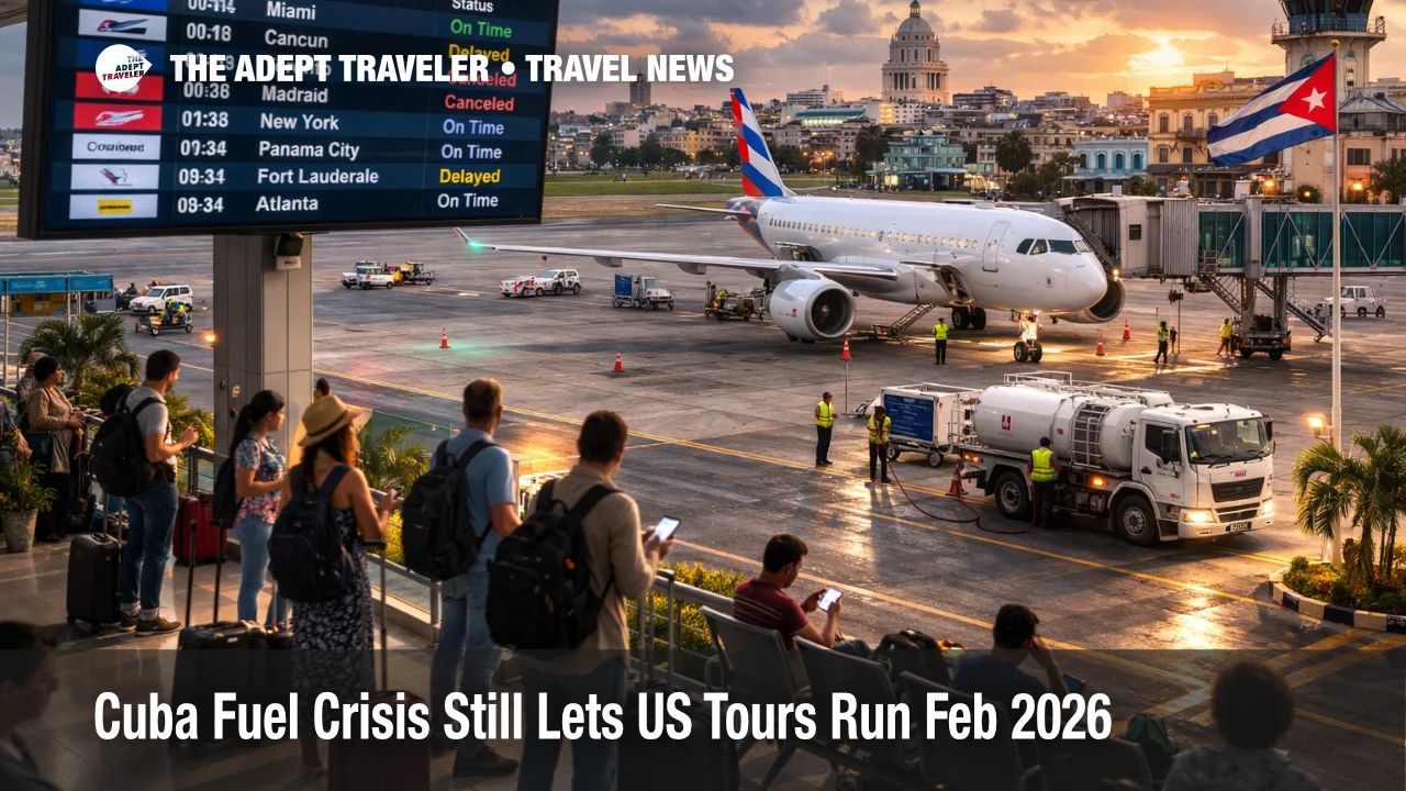 Cuba fuel crisis tours continue, but HAV flight boards show delays as jet fuel limits raise rebooking risk